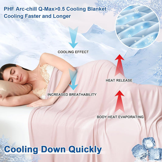 Reversible Double Cooling Blanket King Size, Soft Arc-Chill Q-Max>0.5 Thin Summer Throw for Hot Sleepers,Breathable Lightweight Portable Silky Durable Single Layer for Home Office Travel Car, Pink