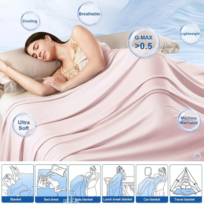 Reversible Double Cooling Blanket King Size, Soft Arc-Chill Q-Max>0.5 Thin Summer Throw for Hot Sleepers,Breathable Lightweight Portable Silky Durable Single Layer for Home Office Travel Car, Pink