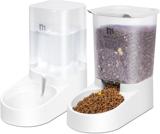 Marchul Dog Feeder, Gravity Cat Feeder and Water Dispenser Set, Automatic Pet Food Bowl and Waterer Large Capacity for Small Medium Pets Puppy Kitten Rabbit (1 Gallon / 3.8L)