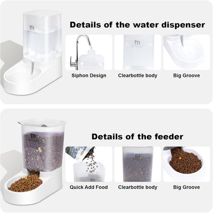 Marchul Dog Feeder, Gravity Cat Feeder and Water Dispenser Set, Automatic Pet Food Bowl and Waterer Large Capacity for Small Medium Pets Puppy Kitten Rabbit (1 Gallon / 3.8L)
