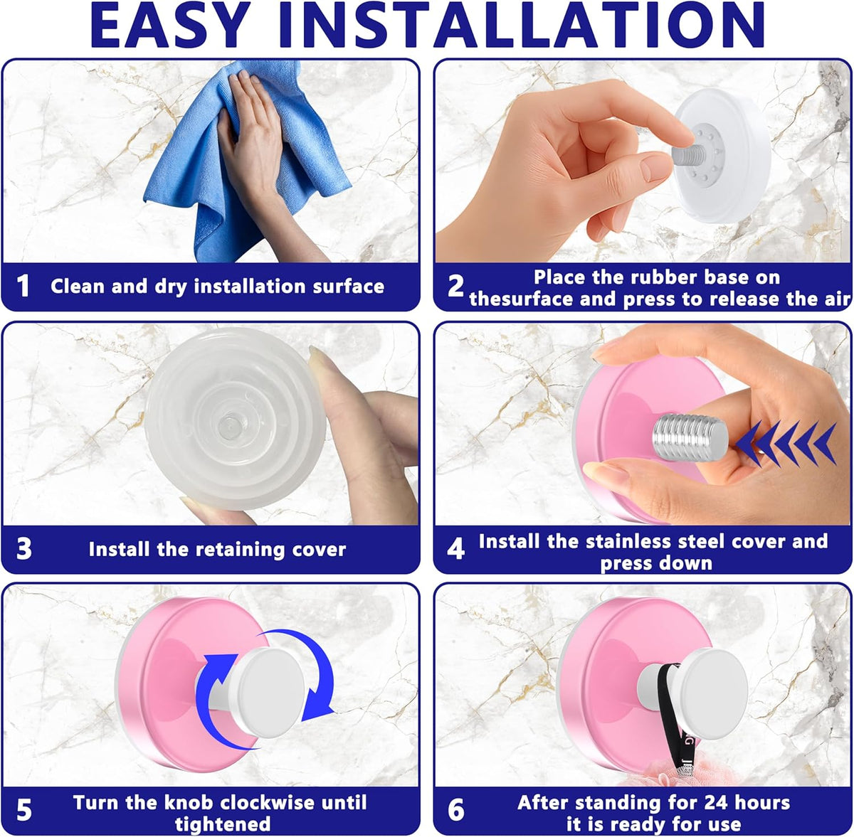 Suction Cup Hooks for Shower,Removable No Drill Towel Hook,Pink White 2 Pcs