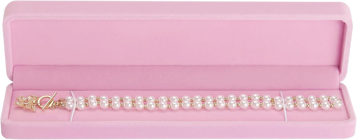 4 Pieces Velvet Bracelet Necklace Pendant Jewelry Box, Small Long Jewelry Watch Gift Box for Proposal, Wedding, Engagement, Christmas (Pink-4PCS)