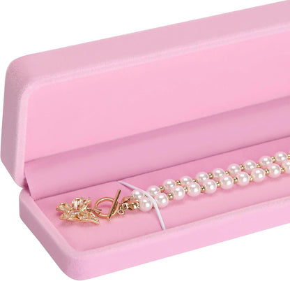 4 Pieces Velvet Bracelet Necklace Pendant Jewelry Box, Small Long Jewelry Watch Gift Box for Proposal, Wedding, Engagement, Christmas (Pink-4PCS)