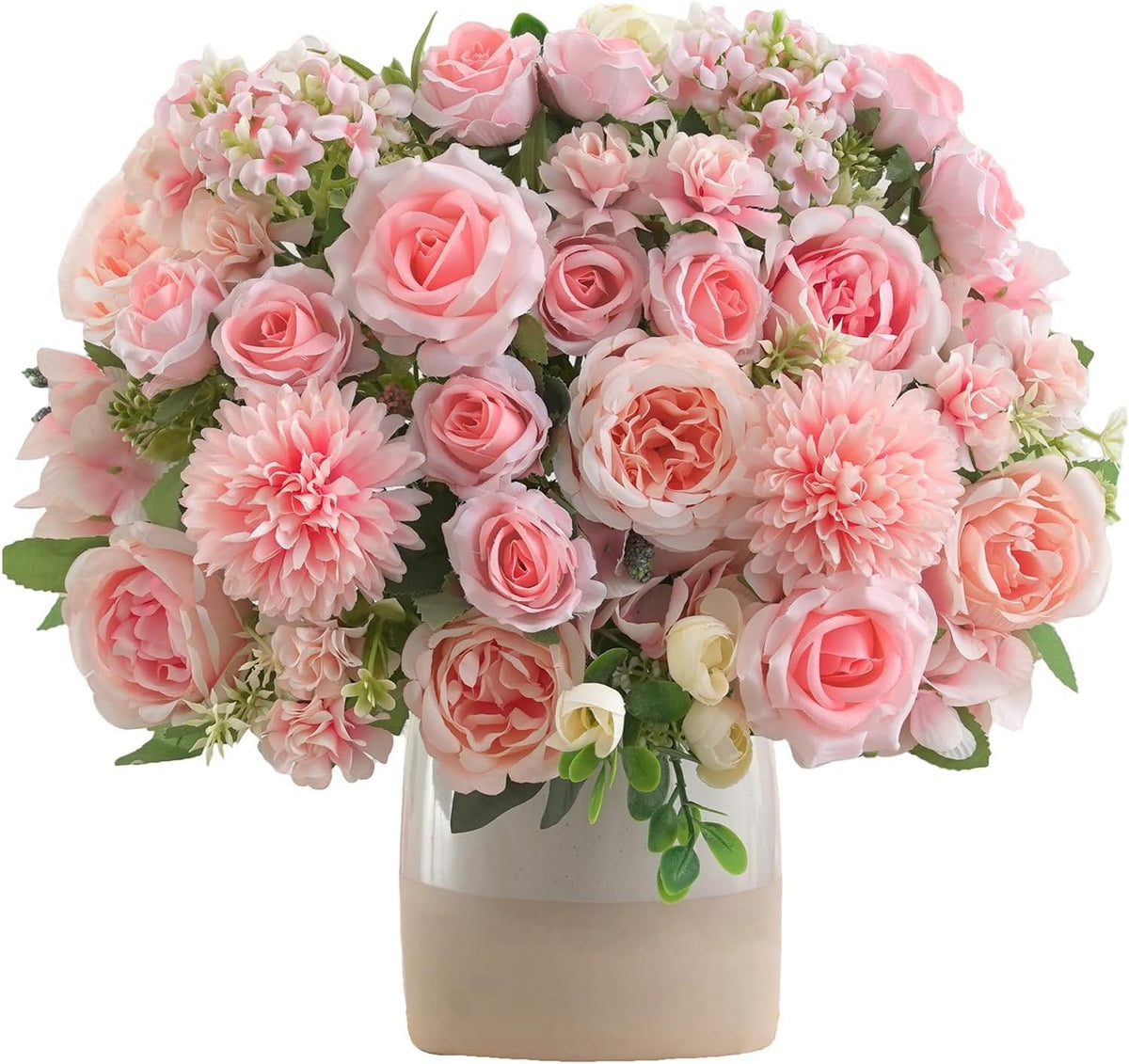 8 Pcs Mixed Artificial Peony Flowers Set-4 Bouquets & 4 Stems, Pink Fake Peony Rose Hydrangea Flowers for Vase Silk Floral Arrangements for Table Centerpiece Wedding Party Bridal Decoration Home Decor