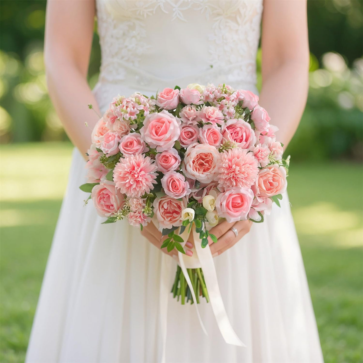 8 Pcs Mixed Artificial Peony Flowers Set-4 Bouquets & 4 Stems, Pink Fake Peony Rose Hydrangea Flowers for Vase Silk Floral Arrangements for Table Centerpiece Wedding Party Bridal Decoration Home Decor