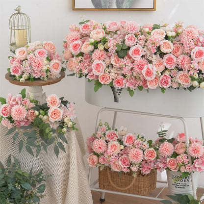8 Pcs Mixed Artificial Peony Flowers Set-4 Bouquets & 4 Stems, Pink Fake Peony Rose Hydrangea Flowers for Vase Silk Floral Arrangements for Table Centerpiece Wedding Party Bridal Decoration Home Decor