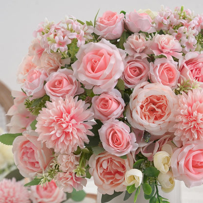 8 Pcs Mixed Artificial Peony Flowers Set-4 Bouquets & 4 Stems, Pink Fake Peony Rose Hydrangea Flowers for Vase Silk Floral Arrangements for Table Centerpiece Wedding Party Bridal Decoration Home Decor