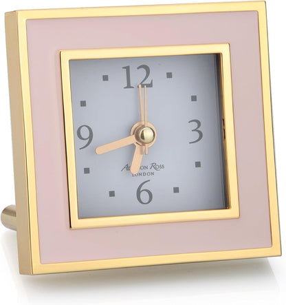 Battery Alarm Clock – Silent Sweep – Compact & Stylish – Alarm Clock Bedside – Velvet-Backed Design/Home & Office Decor – Pale Pink & Gold