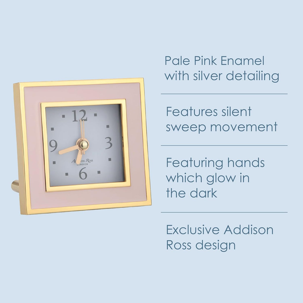 Battery Alarm Clock – Silent Sweep – Compact & Stylish – Alarm Clock Bedside – Velvet-Backed Design/Home & Office Decor – Pale Pink & Gold