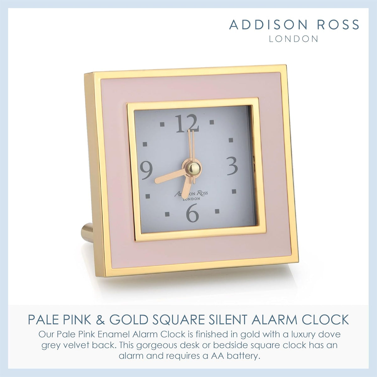 Battery Alarm Clock – Silent Sweep – Compact & Stylish – Alarm Clock Bedside – Velvet-Backed Design/Home & Office Decor – Pale Pink & Gold