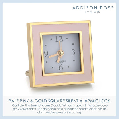 Battery Alarm Clock – Silent Sweep – Compact & Stylish – Alarm Clock Bedside – Velvet-Backed Design/Home & Office Decor – Pale Pink & Gold