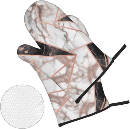 Oven Mitts and Hot Pads Set of 4, Rose Gold Marble Heat Resistant Oven Gloves Mitts and Hot Pads for Baking Cooking and Kitchen Decor
