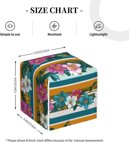 Retro Stripes Pink White Flowers Pattern Tissue Box Cover Square Pu Leather Waterproof Tissue Box Holder for Car Bathroom Bedroom Office Tabletop Decor