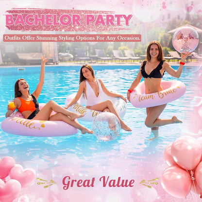 6 Pcs Bachelorette Pool Floats Set Heart Swim Ring & Beach Ball