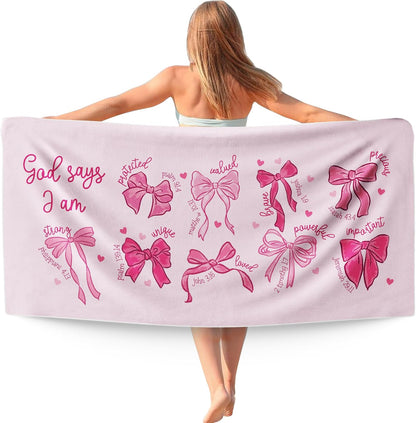 Cute Pink Bow Christian Beach Towel Gifts for Women Girls 30x60in