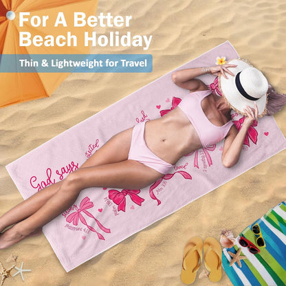 Cute Pink Bow Christian Beach Towel Gifts for Women Girls 30x60in