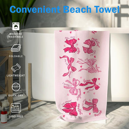 Cute Pink Bow Christian Beach Towel Gifts for Women Girls 30x60in