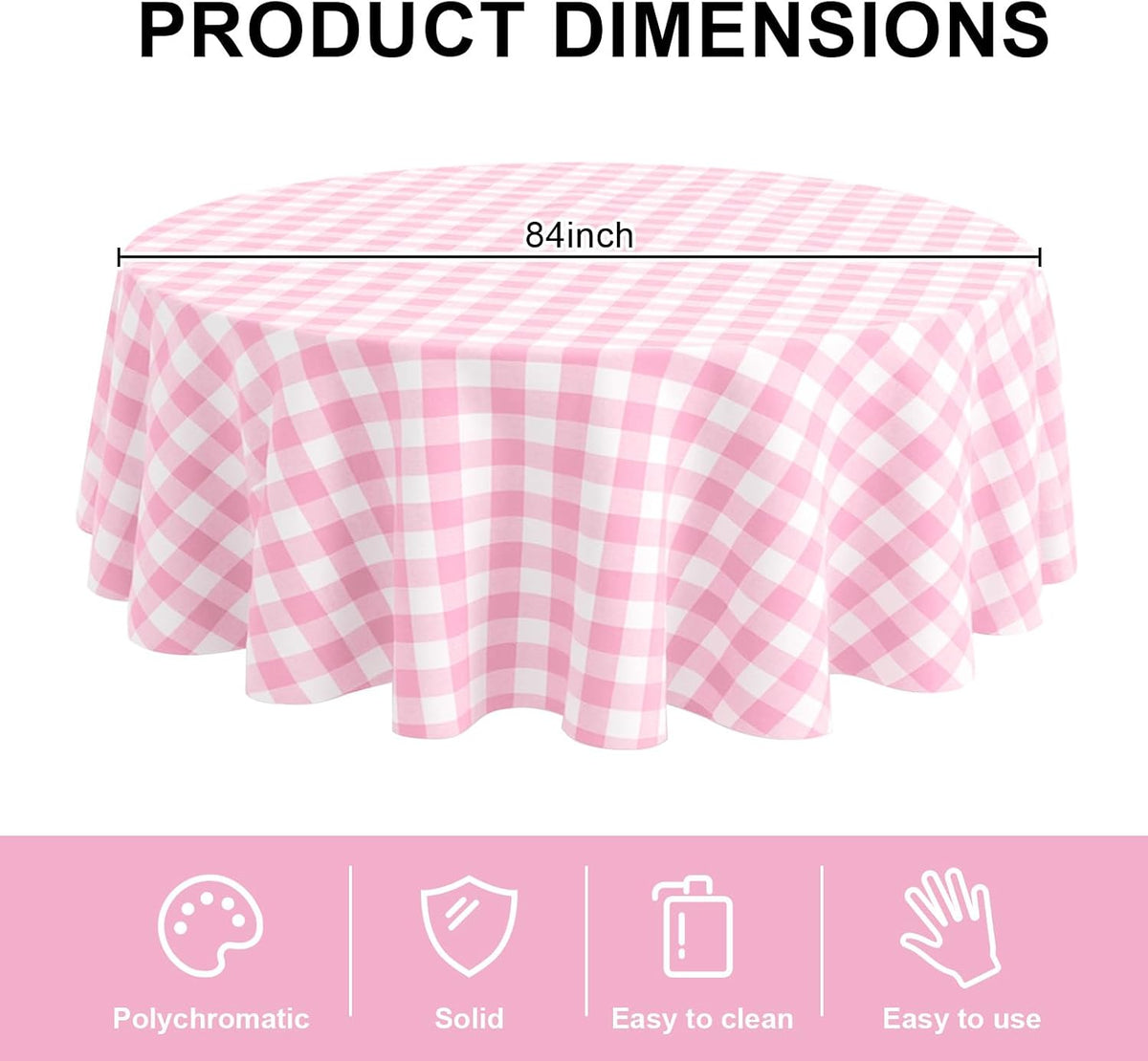 8 Pack Plastic Tablecloth 84" Disposable Table Cloths for 6 to 8 Foot Tables Round Table Cover for Parties (Pink Checkered, Round)