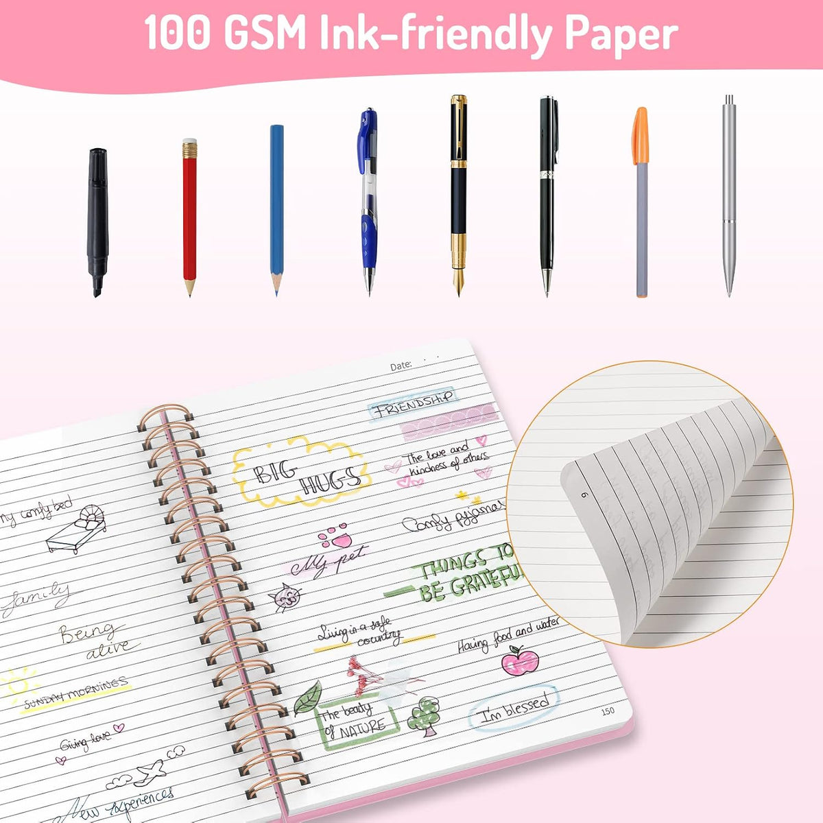Lined Spiral Journal Notebook with 300 Numbered Pages, B5