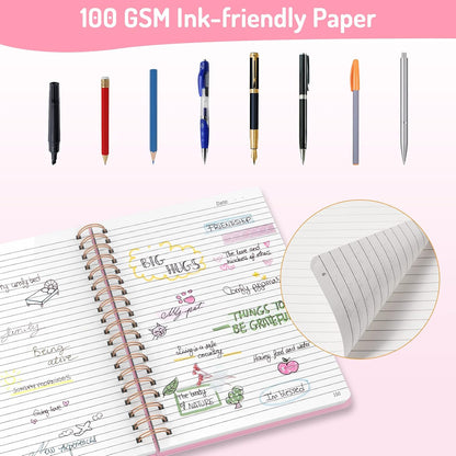 Lined Spiral Journal Notebook with 300 Numbered Pages, B5