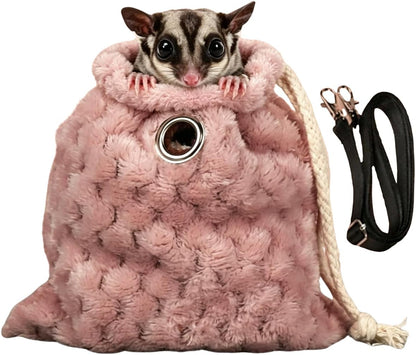 Sugar Glider Bonding Pouch Warm Travel Carrier Hamster Nest & Strap (Pink)