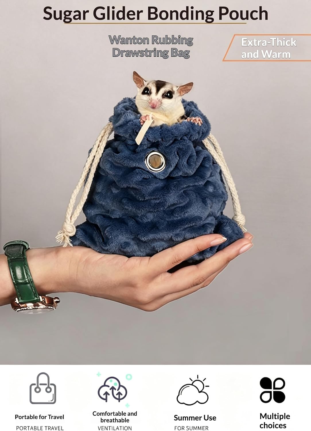 Sugar Glider Bonding Pouch Warm Travel Carrier Hamster Nest & Strap (Pink)