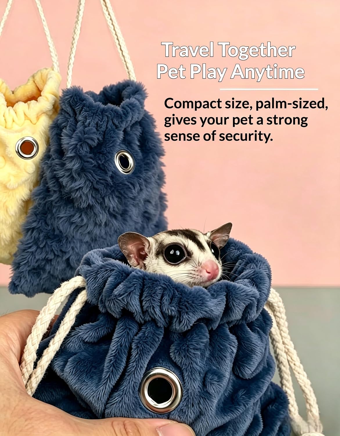 Sugar Glider Bonding Pouch Warm Travel Carrier Hamster Nest & Strap (Pink)