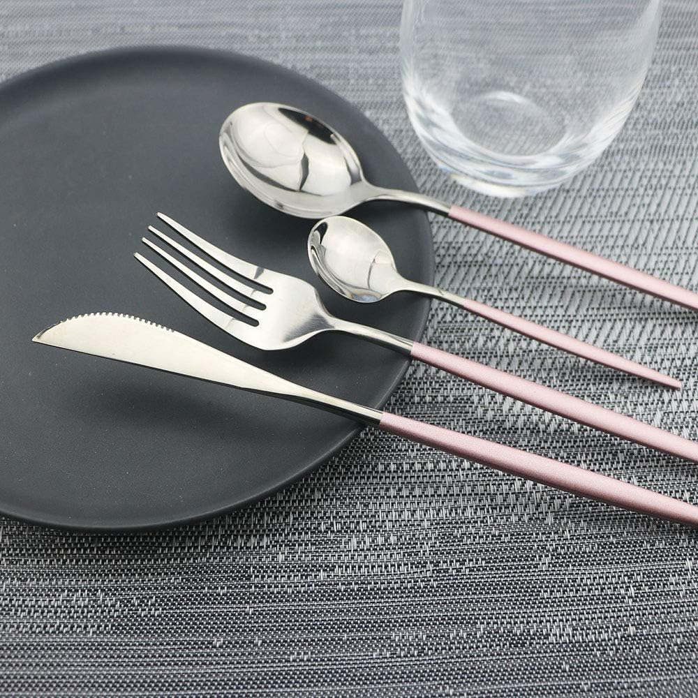 4 Pieces Pink Silver Cutlery Set 304 Stainless Steel Home Kitchen Silverware Set, Mirror Polished, Knife/Fork/Spoon, Modern Elegant Silverware Set for Party, Christmas