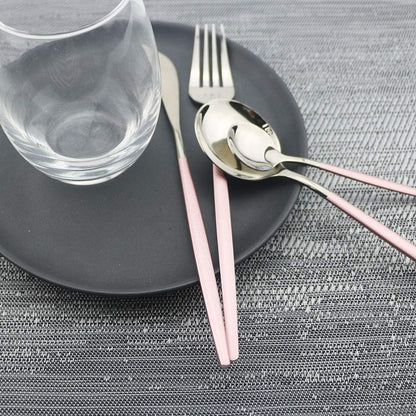 4 Pieces Pink Silver Cutlery Set 304 Stainless Steel Home Kitchen Silverware Set, Mirror Polished, Knife/Fork/Spoon, Modern Elegant Silverware Set for Party, Christmas