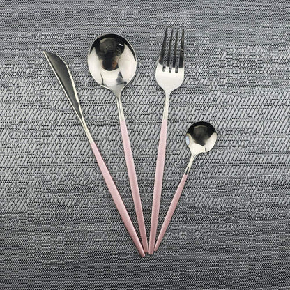 4 Pieces Pink Silver Cutlery Set 304 Stainless Steel Home Kitchen Silverware Set, Mirror Polished, Knife/Fork/Spoon, Modern Elegant Silverware Set for Party, Christmas