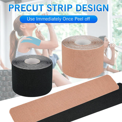 K Tape Precut Strips (40 Count, 10") | Latex-Free Kinesiology Tape for Sports | Athletic Tape Ideal for Knee, Shoulder, and Elbow Support (Pink, 5CM X 5M)