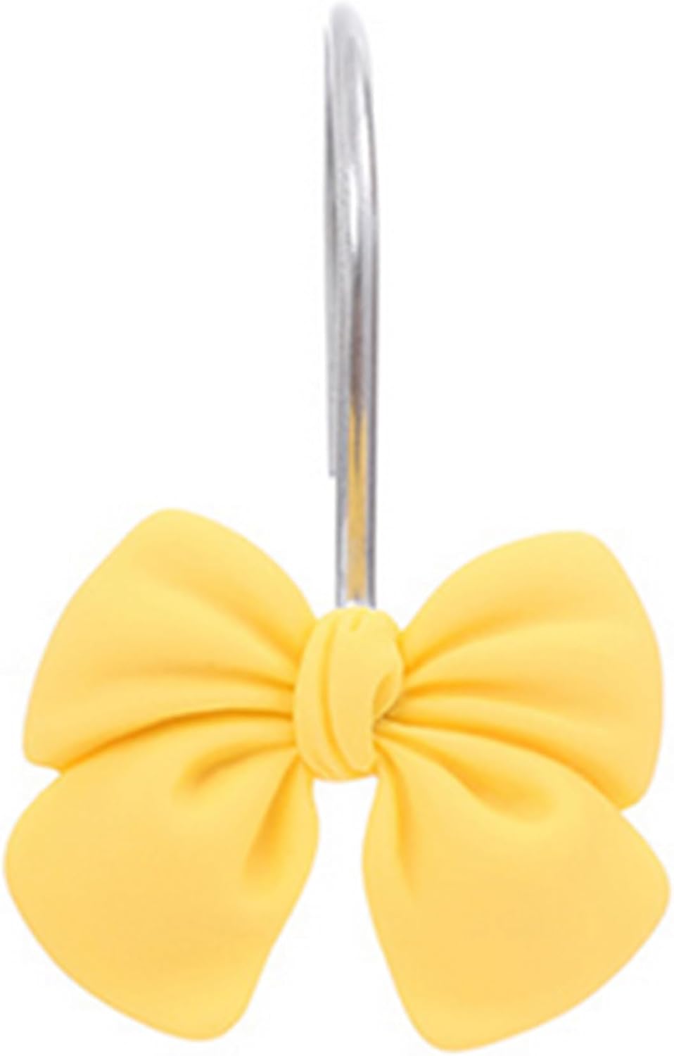 12Pcs Shower Curtain Hooks, Pink Yellow Bow Resin Shower Curtain Hooks, Cute Decorative Girly Metal Hangers, Lovely Girls Curtain Rings for Home Dormitory Bathroom Waterproof Decor, Rust Proof