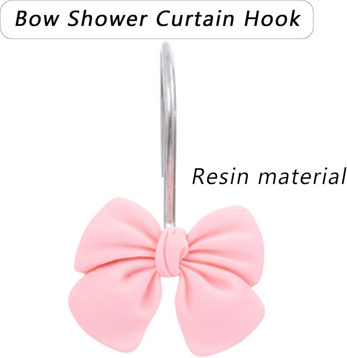 12Pcs Shower Curtain Hooks, Pink Yellow Bow Resin Shower Curtain Hooks, Cute Decorative Girly Metal Hangers, Lovely Girls Curtain Rings for Home Dormitory Bathroom Waterproof Decor, Rust Proof