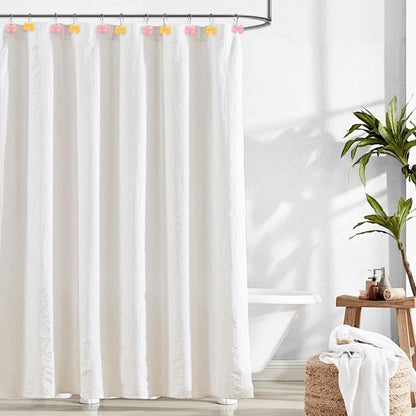 12Pcs Shower Curtain Hooks, Pink Yellow Bow Resin Shower Curtain Hooks, Cute Decorative Girly Metal Hangers, Lovely Girls Curtain Rings for Home Dormitory Bathroom Waterproof Decor, Rust Proof