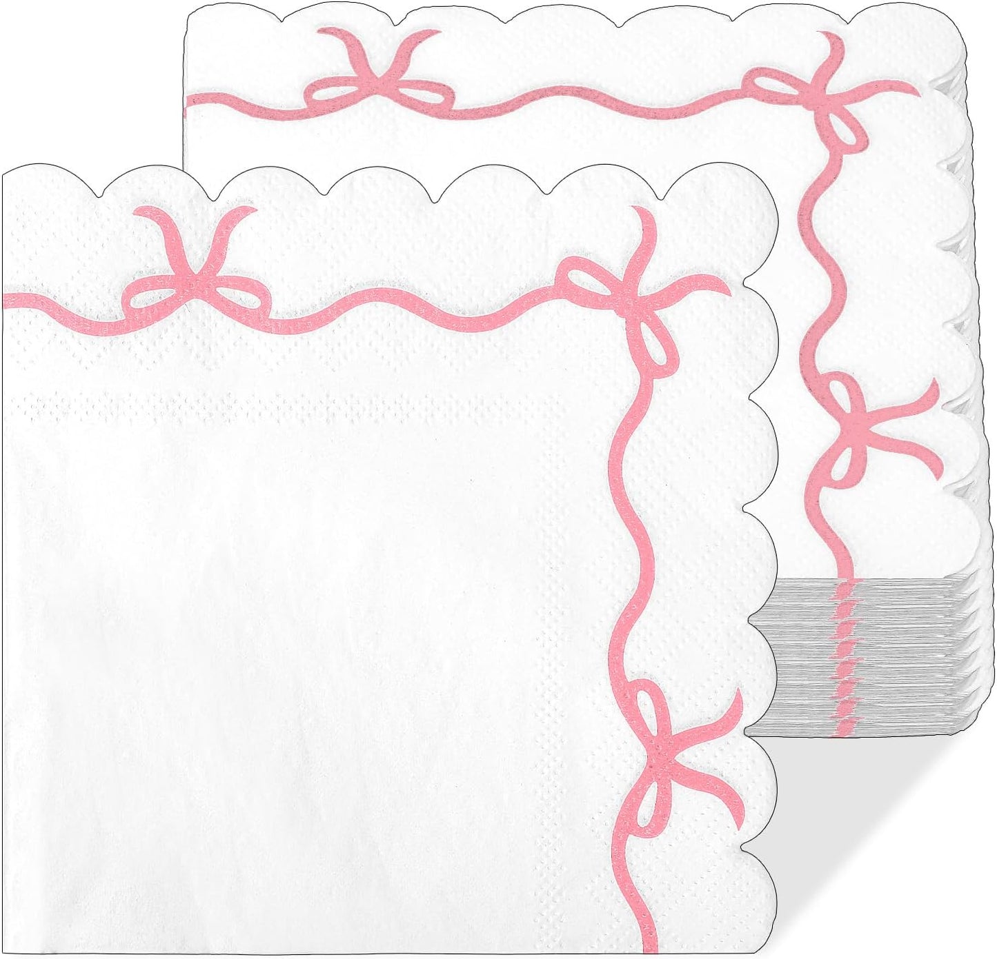 40Pcs Pink Bow Napkins, Double Layer Pink and White Disposable Paper Beverage Cocktail Napkins for Bachelorette Bridal Engagement Birthday Decorations Supplies