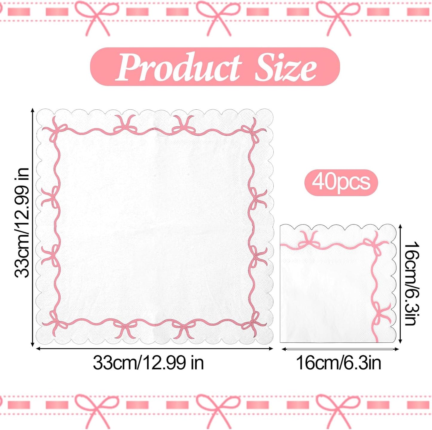 40Pcs Pink Bow Napkins, Double Layer Pink and White Disposable Paper Beverage Cocktail Napkins for Bachelorette Bridal Engagement Birthday Decorations Supplies
