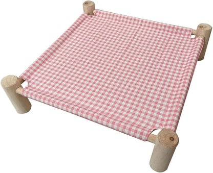 Elevated Cat & Dog Bed – Wooden Frame Pet Hammock for Small Dogs & Cats, Indoor/Outdoor Raised Bed with Breathable Mesh, Portable Pet Cot Furniture – Pink Grid