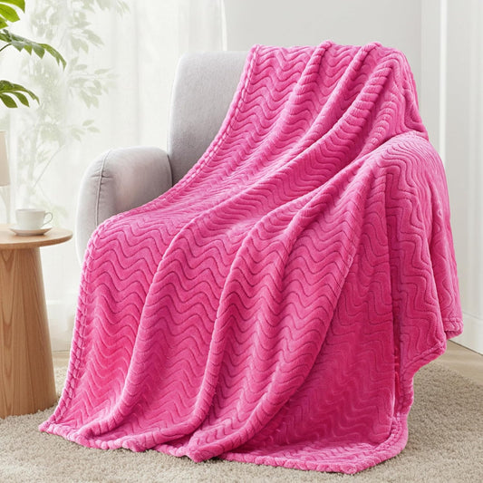Exclusivo Mezcla Fleece Throw Blanket for Couch, Lightweight Jacquard Bed Blanket for Spring Summer, Soft Cozy Breathable Throws, Hot Pink, 50x70 Inches
