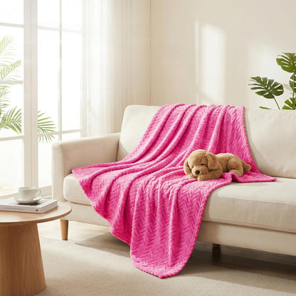 Exclusivo Mezcla Fleece Throw Blanket for Couch, Lightweight Jacquard Bed Blanket for Spring Summer, Soft Cozy Breathable Throws, Hot Pink, 50x70 Inches
