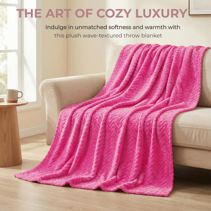 Exclusivo Mezcla Fleece Throw Blanket for Couch, Lightweight Jacquard Bed Blanket for Spring Summer, Soft Cozy Breathable Throws, Hot Pink, 50x70 Inches