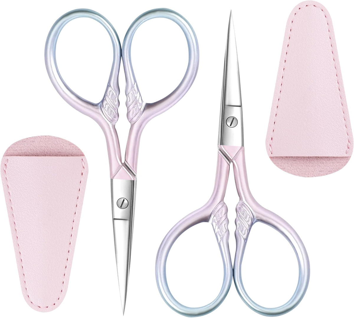 2 Pcs Eyebrow Scissors, 3.5 Inch Pink Stainless Steel Straight Tip