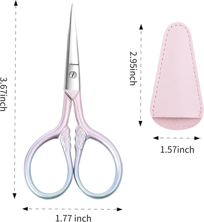 2 Pcs Eyebrow Scissors, 3.5 Inch Pink Stainless Steel Straight Tip
