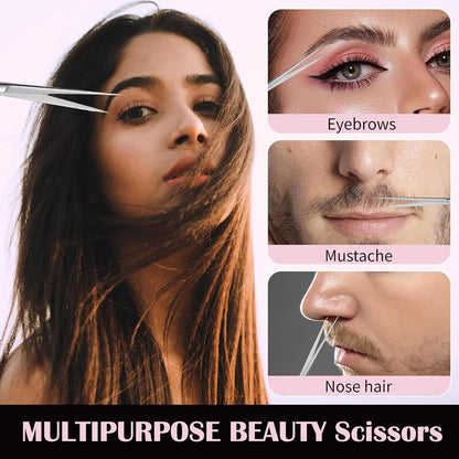 2 Pcs Eyebrow Scissors, 3.5 Inch Pink Stainless Steel Straight Tip