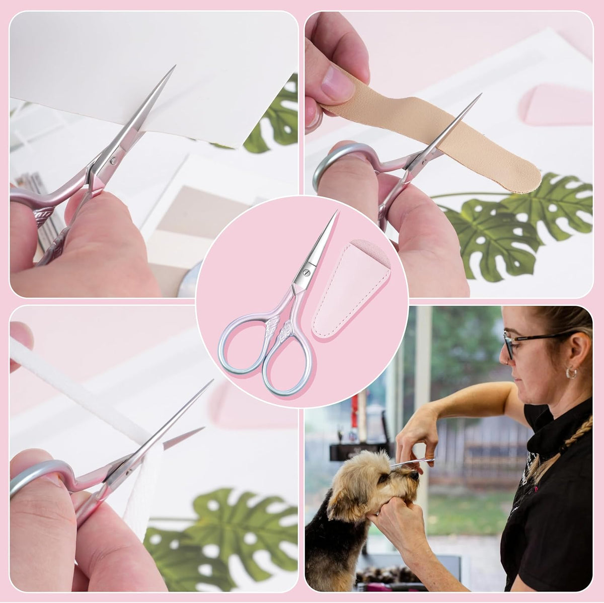 2 Pcs Eyebrow Scissors, 3.5 Inch Pink Stainless Steel Straight Tip