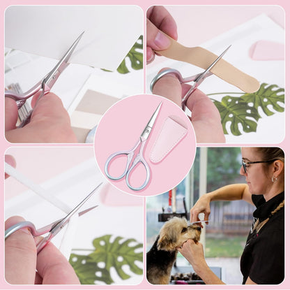 2 Pcs Eyebrow Scissors, 3.5 Inch Pink Stainless Steel Straight Tip