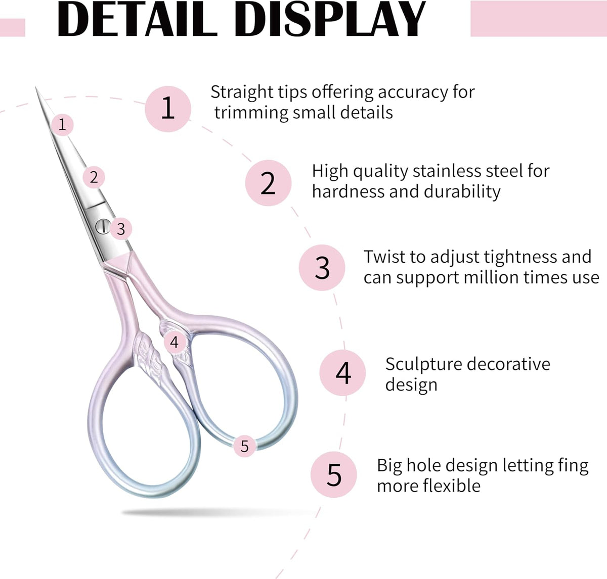 2 Pcs Eyebrow Scissors, 3.5 Inch Pink Stainless Steel Straight Tip