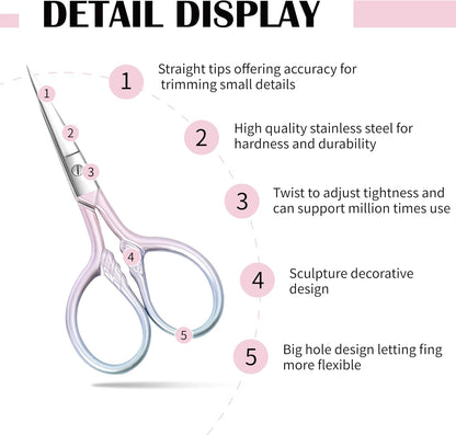 2 Pcs Eyebrow Scissors, 3.5 Inch Pink Stainless Steel Straight Tip