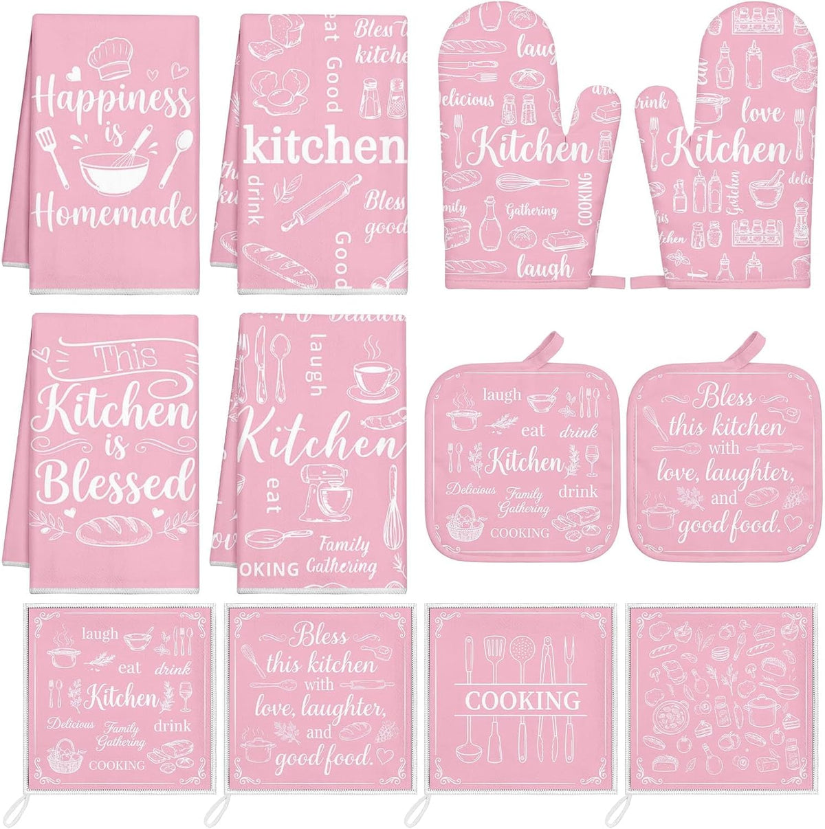 Pink Kitchen Decor Accessories, Pink Kitchen Dish Towels, 12 Pack