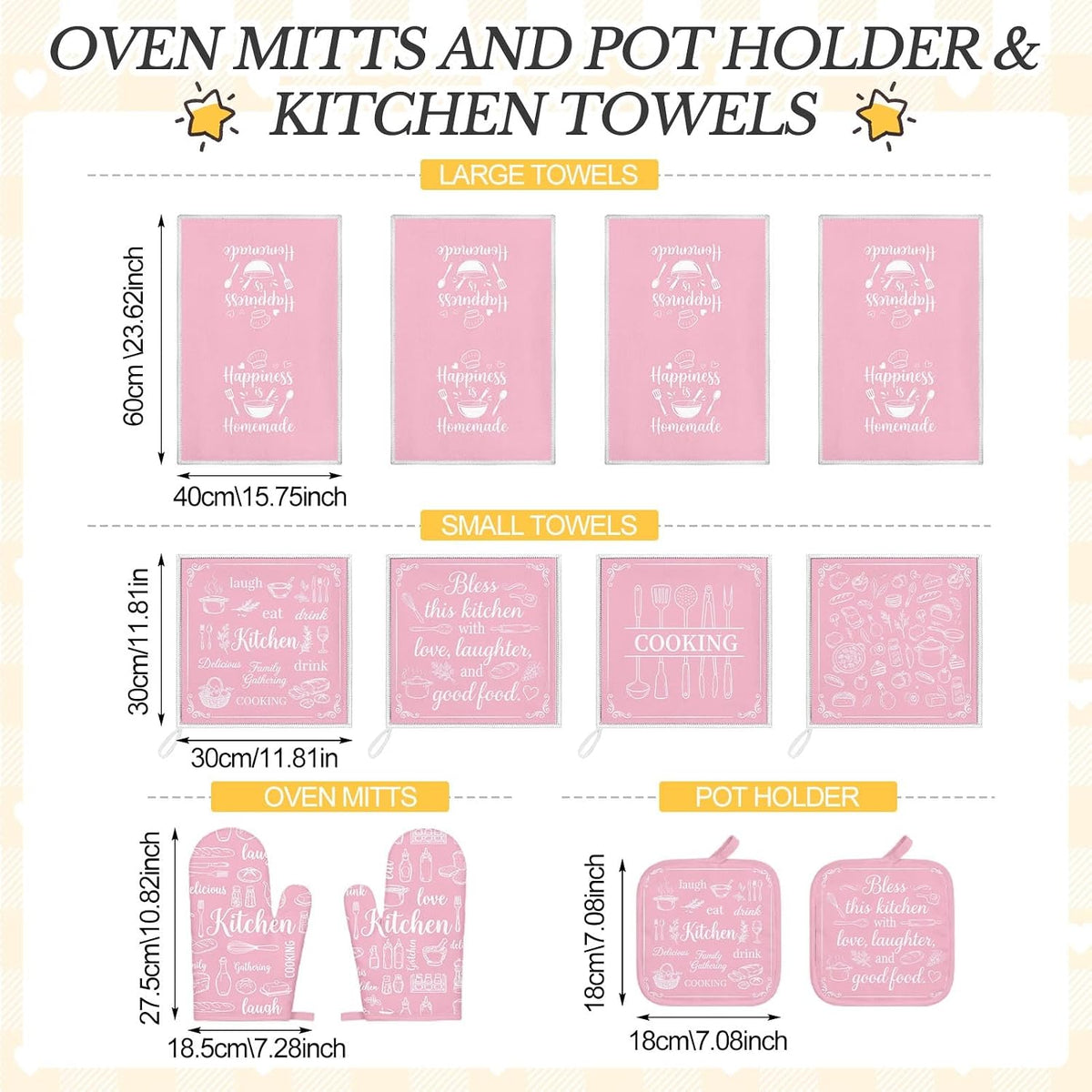Pink Kitchen Decor Accessories, Pink Kitchen Dish Towels, 12 Pack