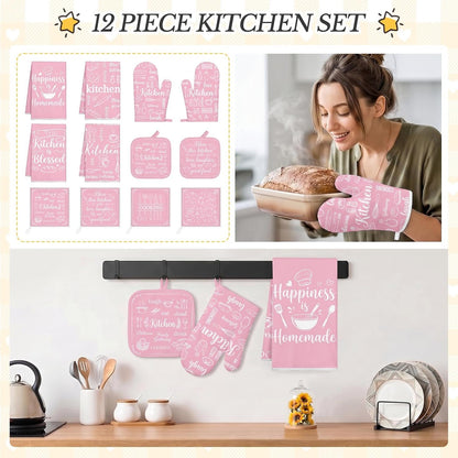 Pink Kitchen Decor Accessories, Pink Kitchen Dish Towels, 12 Pack